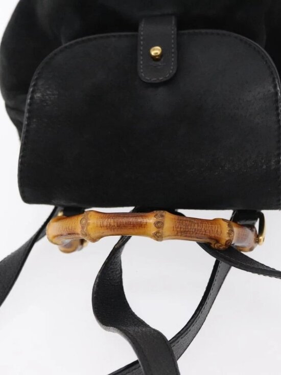 GUCCI Bamboo Backpack Suede Black Gold - Picture 14 of 16